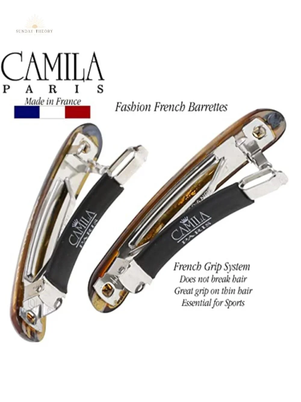 French Hair Barrettes for Women Small Set of 2 Strong Hold Grip Clips No Slip